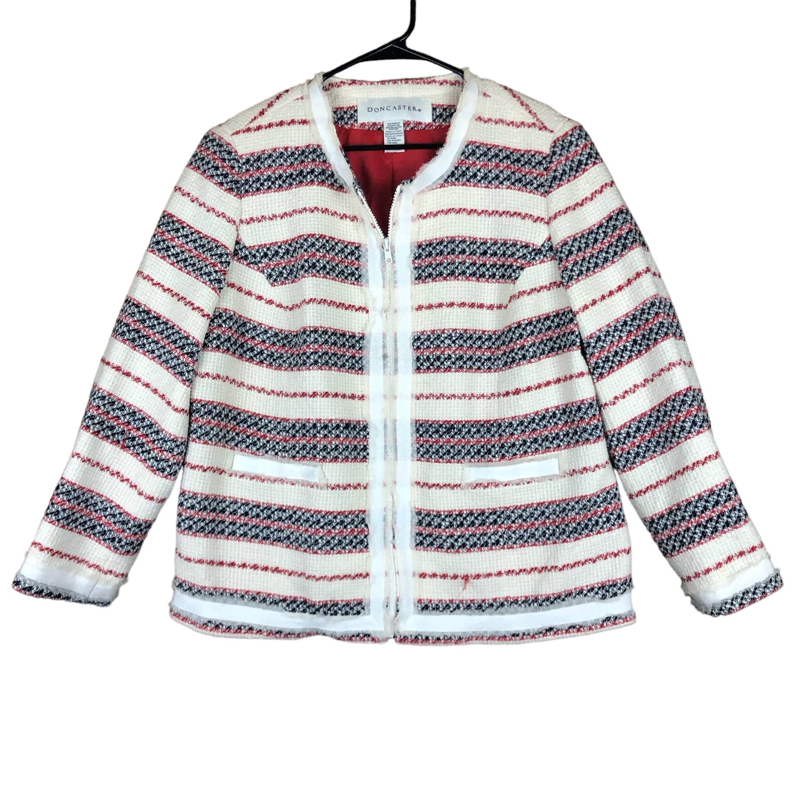 Doncaster Womens Jacket Multicolored Tweed Lined Blazer Full Zip Pockets 14w
